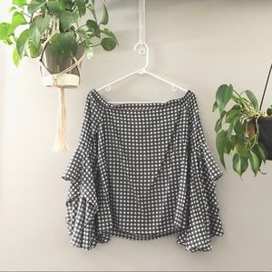 NWT Express gingham off shoulder petal sleeve top
